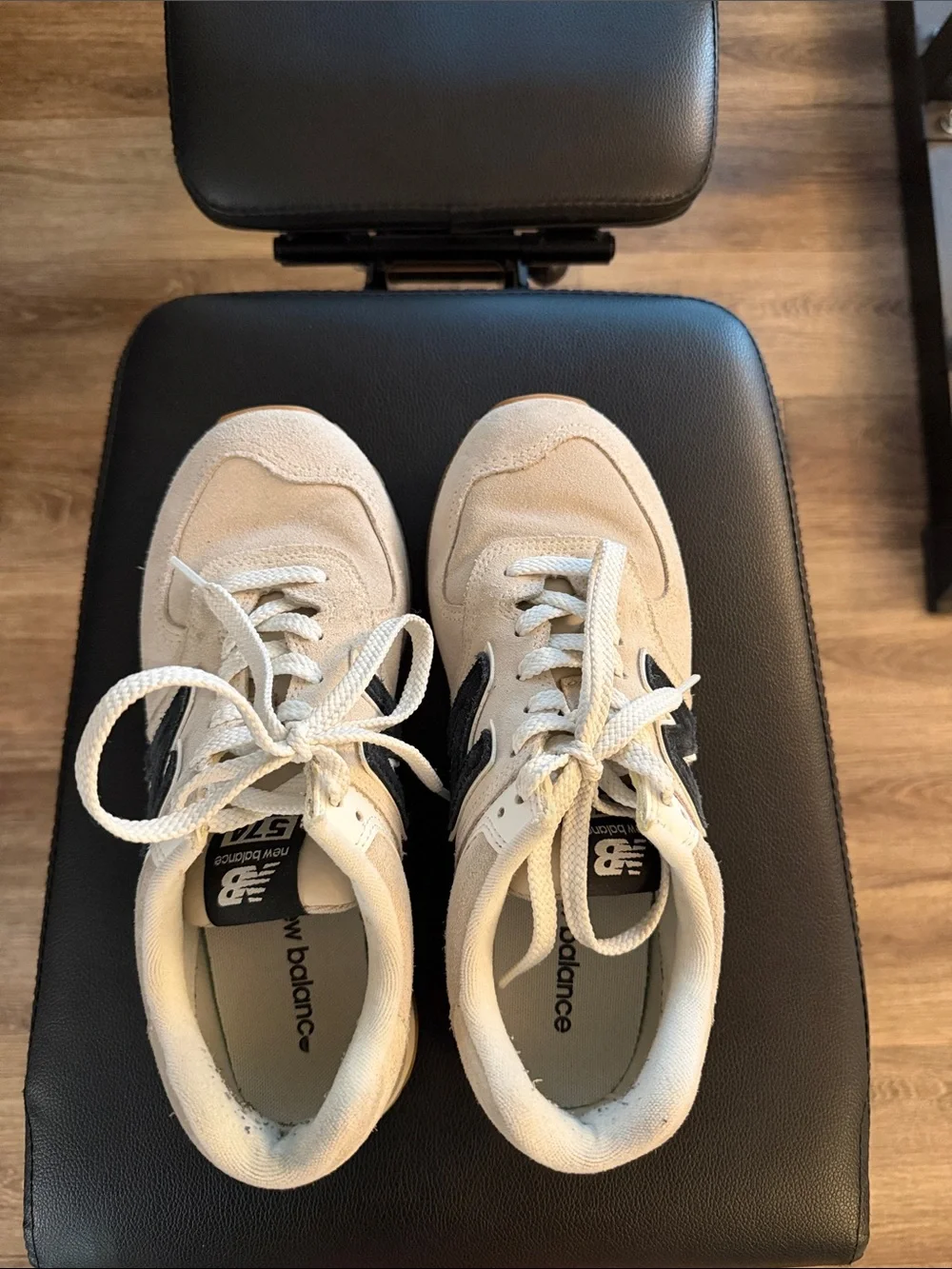 New Balance Cream and Black Retro Runner Sneakers